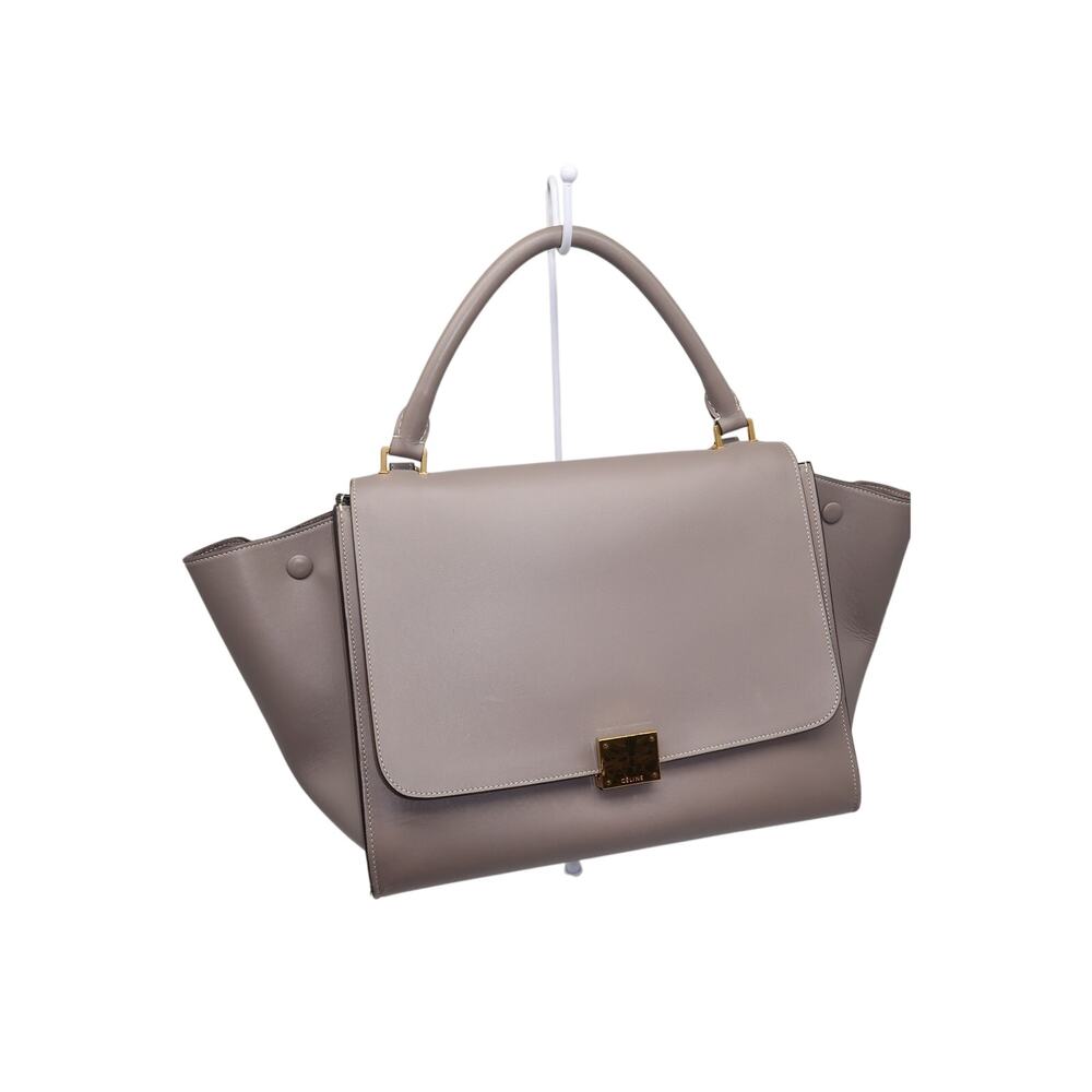 Celine Trapeze Shoulder Bag Gray Calfskin Leather Suede Trim Women's OS